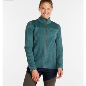 NWT L.L.Bean Commando Full Zip Merino Wool Sweater Size S Soft Spruce Heather